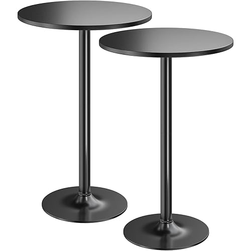 Furmax Bistro Pub Table 2 Pack Round Bar Height Cocktail Table Metal Base MDF Top Obsidian Table with Black Leg 23.8-Inch Top, 39.5-Inch Height (Black)