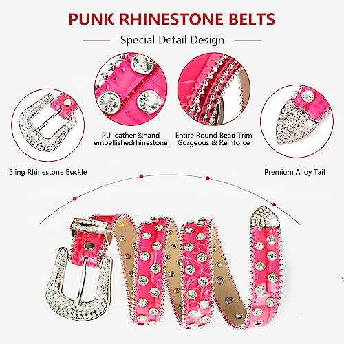 Rhinestone Belt for Women Fashion Western Belts Vintage Bling Cowgirl Studded Leather Waist Belt for Jeans Dress2