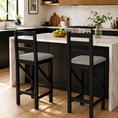 Image of OGESTA Solid Sheesham Wood Bar Stool Chair for Kitchen Island & Bar Counter | High Back Wooden Counter Chair | Dining Counter Stool | Breakfast Bar Chair | 105Cm Height | Set of 1
