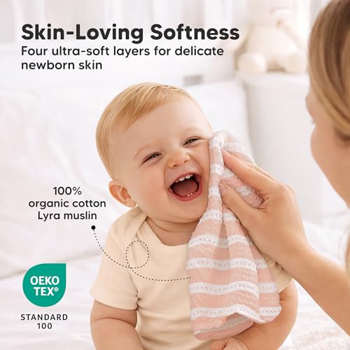 Image of 5-Pack Muslin Baby Washcloths for Newborn - 12x12 inch Soft Absorbent Organic Cotton Muslin Wash Cloths for Babies Girl, Boy, Infant, Toddlers, Kids Face Towel,Bath Essentials,Baby Burp Rags (Sweet Charm)