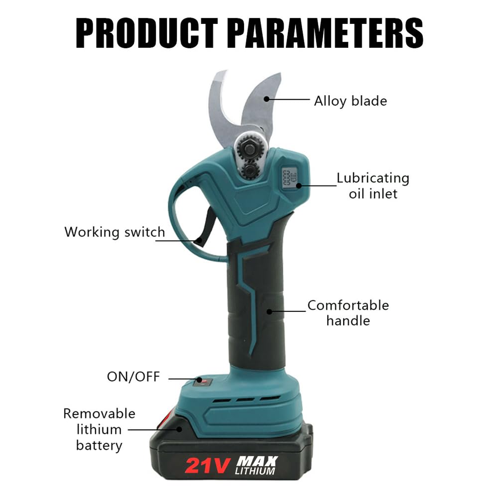 Weytoll Tijeras de podar eléctricas de 21 V, podadora inalámbrica con potente motor sin escobillas, diámetro de corte de 3 cm, batería de 2000 mAh, cortadoras de jardín con estuche de transporte