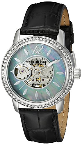 Stuhrling Original Legacy Delphi 856 Women's Automatic Watch with Mother of Pearl Dial Analogue Display and Black Leather Strap 856.02
