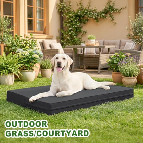 Image of XXXL Dog Bed Waterproof Washable Wipeable Leather Large Crate d 54 inch Black | Jumbo Outdoor Pet Bed Foam, Reversible Faux Leather Removable Cover, Durable Anti-Slip Kennel Pad 53 inchx36 inch