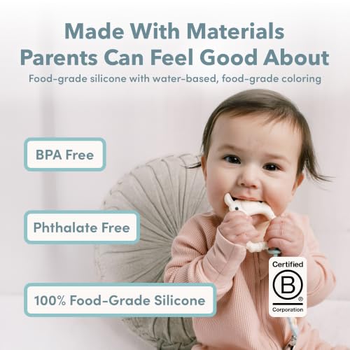 Image of Loulou Lollipop Wild Silicone Teether for Babies 4 Months and Up, Textured Teething Ring for Sore Gums, BPA-Free Food-Grade Silicone, Easy-Grip Open Shape, Dishwasher & Freezer Safe, Shell Pink