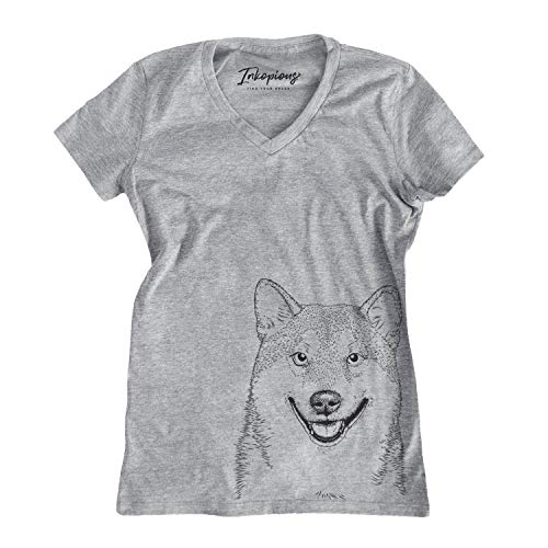 Bare Mitsu The Shiba Inu Dog Women's Triblend T-Shirt Modern Fit V-Neck Medium Grey