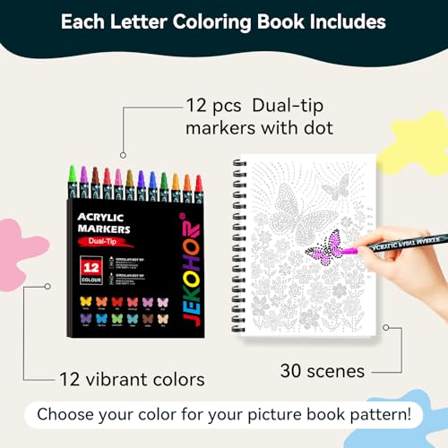 Image of Coloring Book,Animal Dot Art Meditations with 12 PCS Acrylic Markers,Mindfulness Adult Coloring Book-Relaxing,Anti-Stress,30 Patterns Activity Coloring Books for Adults,Dot Art for Adults-Animal Plant
