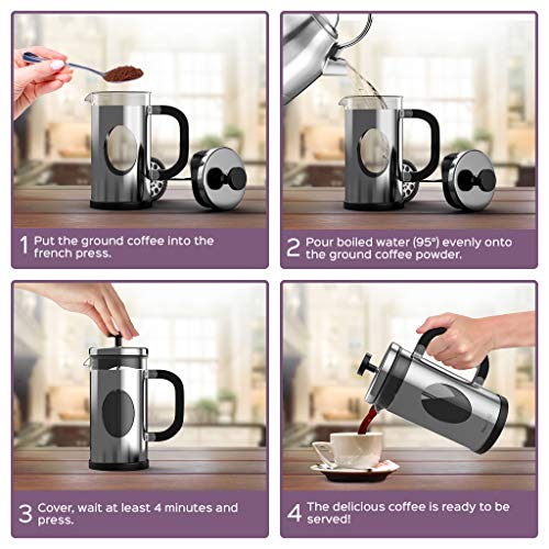 bonVIVO French Press 1L Silber – Kaffeebereiter groß aus Glas & Edelstahl – Kaffeepresse 8 Tassen – Coffee Maker ohne Filter – für Familie & Gäste 2
