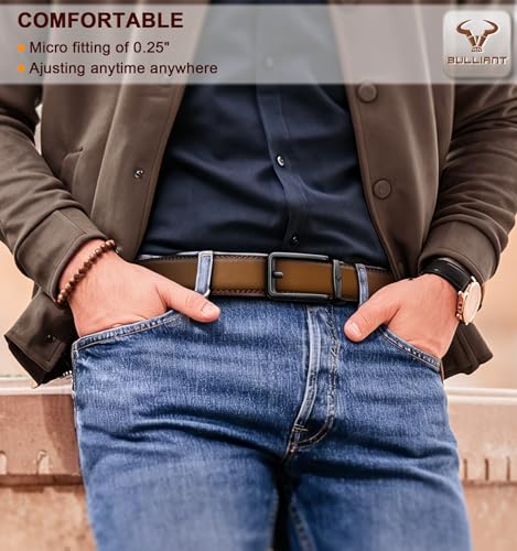 Image of BULLIANT Men Ratchet Belt 2 Pack, Click Sliding Leather Belt Adjustable for Gift Men Dress Casual Jeans 1 3 /8,Cut for Fit