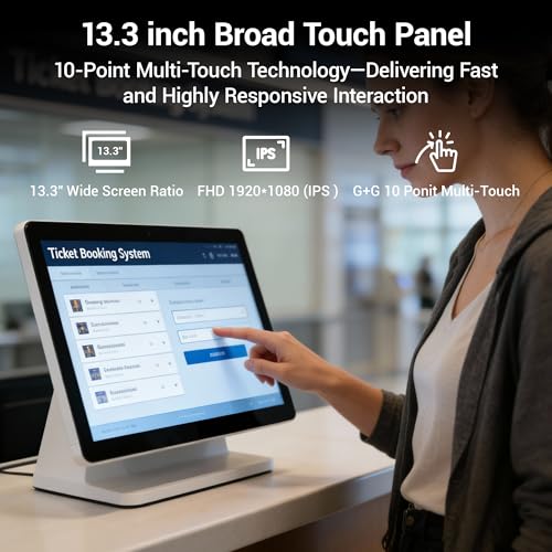 Image of All-in-One Industrial 13.3 Inch Touchscreen Panel PC, Celeron N5095 FHD IPS Display Win11 Pro, 8GB RAM, 128GB Storage, 4X USB 3.0, 2X RS232, Gigabit LAN, HDMI and Type-C