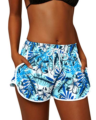 Image of For G and PL Women Summer Floral Beach Boardshorts with Pockets Swim Trunks
