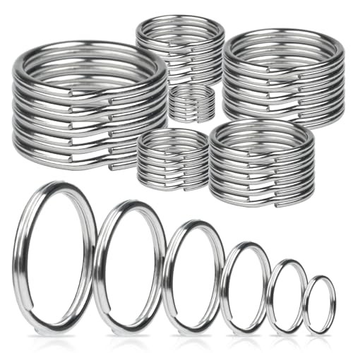 HUSAIHU 30Pcs Key Ring Hoops (10/15/20/25/30/35mm), Round Silver Key Rings, Stainless Steel Split Rings