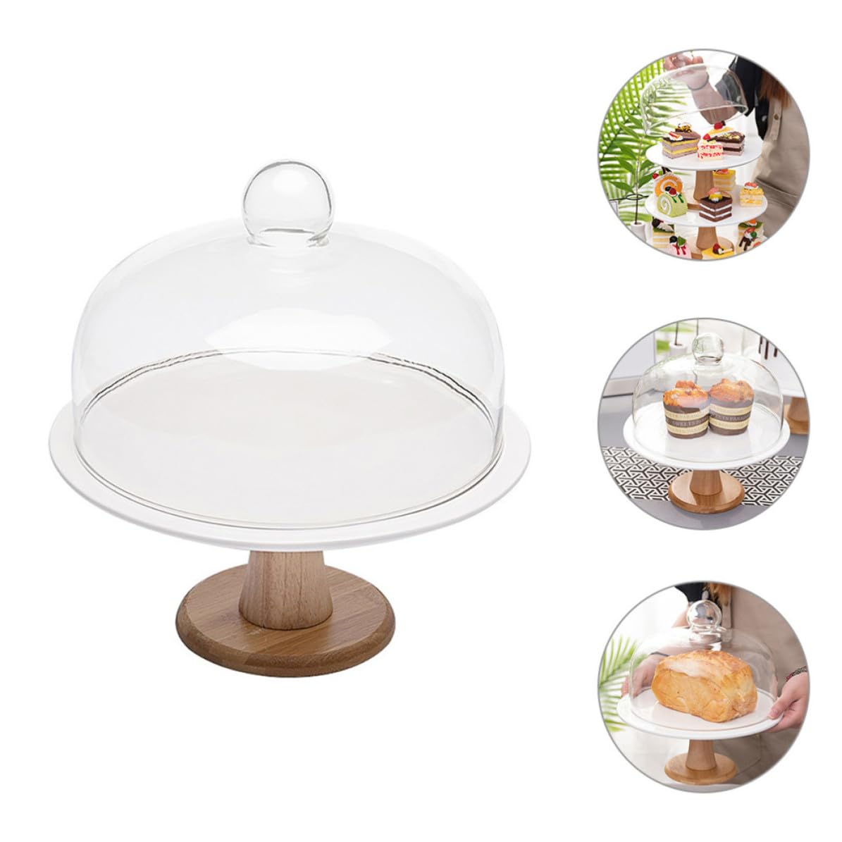 KICHOUSE Alzatina per Dolci con Coperchio, Piccolo, per Torte e Muffin | Vetro, Ceramica e Legno, per Compleanni e Matrimoni, per Esporre e Conservare Pasticceria
