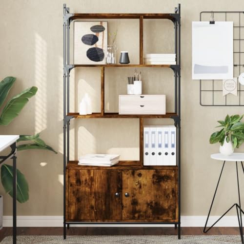 QZZCED Estantería decorativa para salón, estantería de oficina, estantería con puerta, roble ahumado, 76,5 x 30 x 154,5 cm, material de madera para estudio, dormitorio, salón