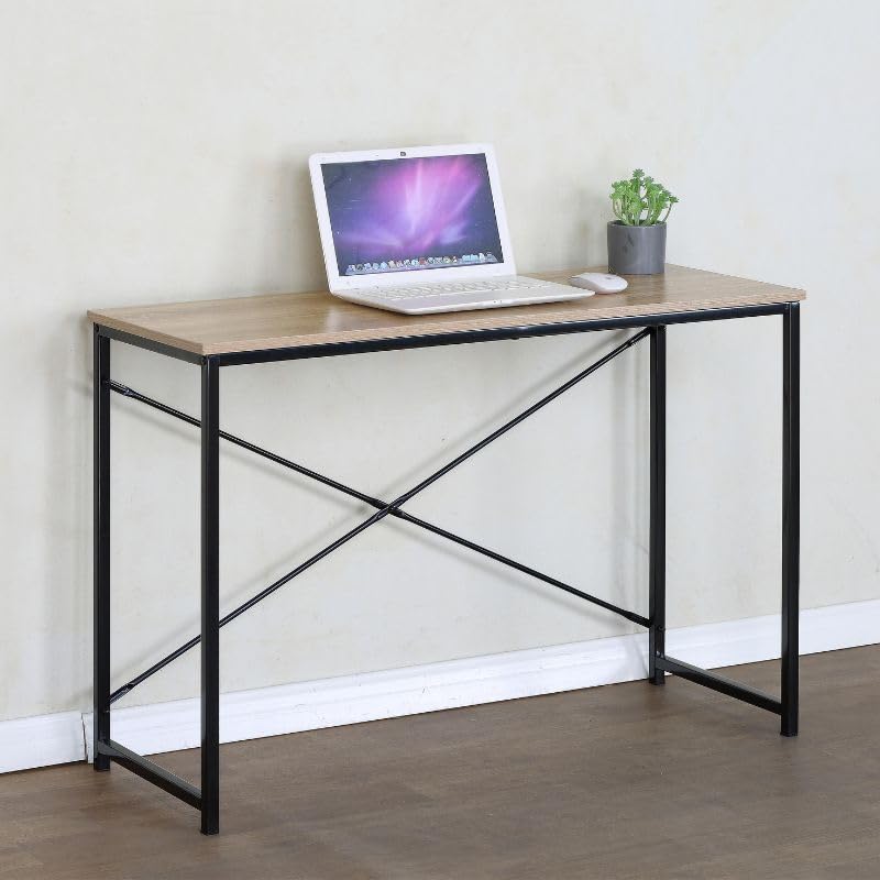 Buyqualia - Escritorio METÁLICO con Huecos 120x75x73 CM – Acabado Sonoma (Mesa Escritorio 100 * 70 * 40)