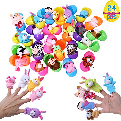 FunsLane 24pcs Easter Eggs Filled with Finger Puppets for Toddlers, 2.36 Inches Bright