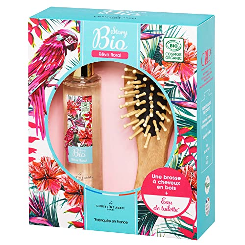 Estuche perfume para mujer Story Bio – Eau de Toilette 50 ml + 1 cepillo de pelo de madera fabricado en Francia Vegan