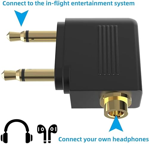Miniatura 4 de Adaptador de auriculares de avión, adaptador de auriculares de vuelo de 0.138 in, conector de auriculares dual chapado en oro, dos conectores de