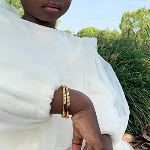 Ethlyn Indian Children Jewelry 2Pcs/Lot Baby Bangles For Little Boys Girls Gold Plated Opendable Kids Bangles Bracelets (Blue) #TOP3