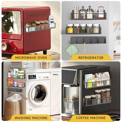 Image of Spice Rack Magnetic for Fridge,Magnetic Fridge Shelf,Spice Shelf,Condiment Organizer,Refrigerator Organizers and Storage with Magnetic Hooks,Owl Kitchen Decor(Gray)