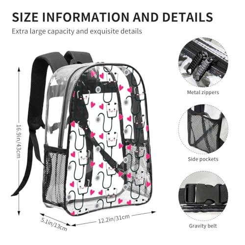 Nurse Stethoscope Doctor Universal Clear Backpack – Transparent Pvc Daypack For Work, Gym & Outdoor Adventures2