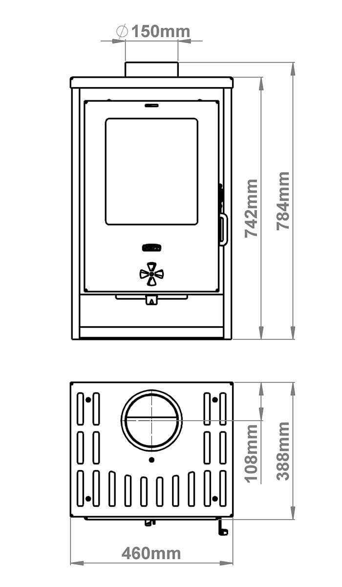 Kaminofen Modell K1 D 9,3 kW – Holzofen freistehend mit Sichtfenster, EEK A+, BImSchV Stufe 2, EcoDesign 2022, Holzheizung für Wohnraum Haus Ferienhaus