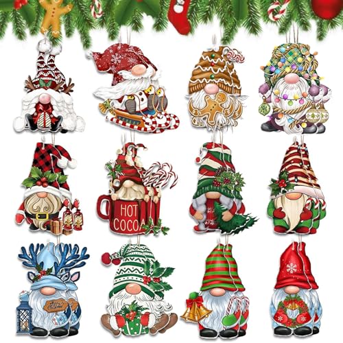 24 Pcs Gnome Christmas Party Wooden Hanging Ornaments with Ropes Xmas Tree Wreaths Santa Vintage Craft Decoration Winter Holiday Supplies