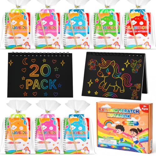 GOLDGE 20 Livros Scratch Art, kit artesanato infantil para detalhes de aniversário para crianças, brinquedos para menina e criança, presentes de aniversário crianças colégio convidados com malas | presente menina e menino 2 3 4 5 6 7 8 9 Anos