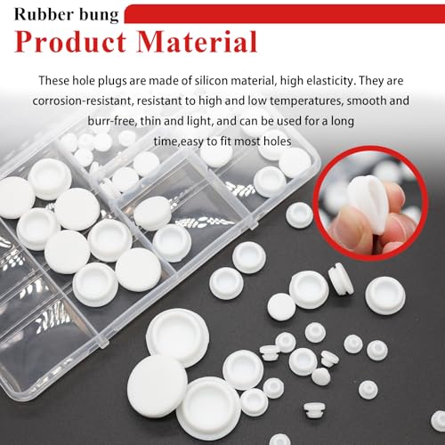 Image of Tnisesm 80PCS Silicone Plug Rubber Plugs for Holes Assorted Sizes 1 /5 inch 1 /4 inch 3 /8 inch 1 /2 inch 5 /8 inch 3 /4 inch 1 inch Hole Plug White