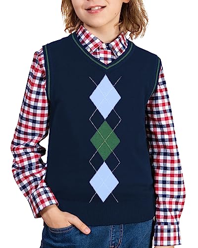 BOBOYOYO Boys Argyle Sweater Vest 100% Cotton V-Neck Vest Kids