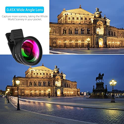 Image of Cell Phone Camera Lens 2 in 1 Clip-on Lens Kit 0.45X Super Wide Angle & 12.5X Macro Phone Camera Lens for iPhone 8 7 6s 6 Plus 5s Samsung Android & Most Smartphones Black