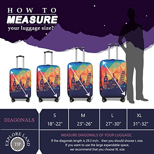 Image of Explore Land Travel Luggage Cover Air Approve Suitcase Protector Fits 18-32 Inches Case, Modern City, S, Luggage Cover