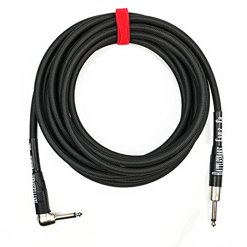 New Arrivals Rattlesnake Cable - 20 Foot Standard Black Guitar Instrument Cable Straight to Right Angle 1/4-Inch plugs