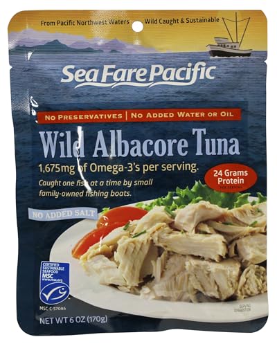 Sea Fare Pacific Wild Caught Albacore Tuna, Naturally Salt Free Pouch, 6 Ounce (Pack of 12)