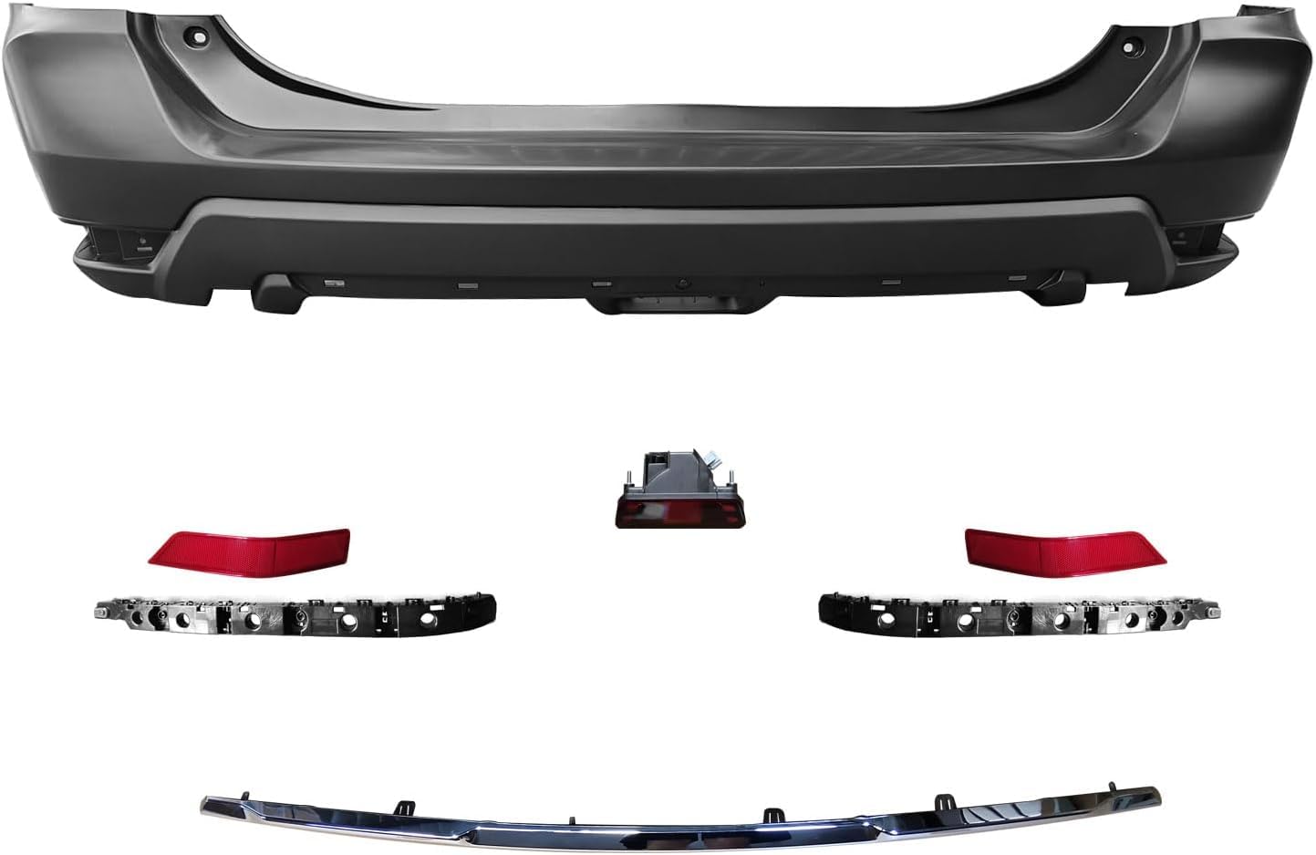 Complete Rear Bumper Cover Assembly Compatible with 2017 2018 2019 2020 Ni-ssan Rogue with Reflectors & Chrome Trim,Replace Part 850226FL0H, 850725HK0A, 265606FV0A, 265656FV0A