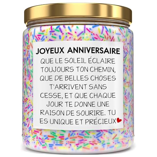 Cadeau Anniversaire Femme, Bougie Cadeau Anniversaire - Une Adorable Bougie ParfuméE à La Lavande En Forme De GâTeau Coloré De 9 Onces, D'Anniversaire Pour Elle,...