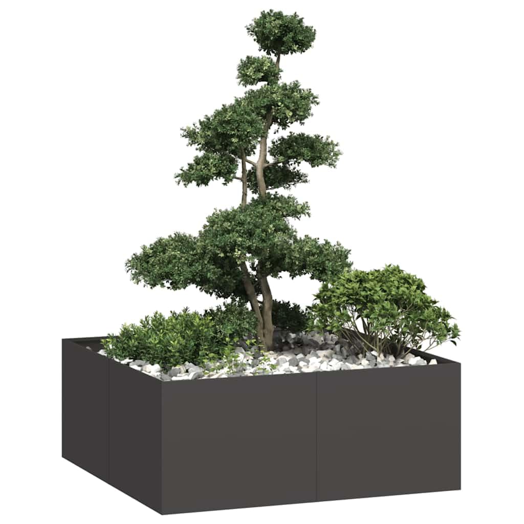 Hochbeet 100x100x40 cm Schwarz aus Kaltgewalztem Stahl, Modernes Design mit Offenem Boden für Garten Balkon und Terrasse, Großes Pflanzkübel für Gemüse und Kräuter