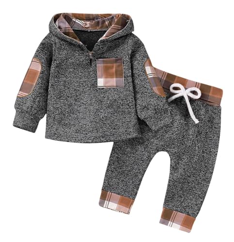 AmzBarley Baby Boy Clothes Plaid Long Sleeve Hoodie Tops Sweatsuit Pants Clothes Winter Outfit Set