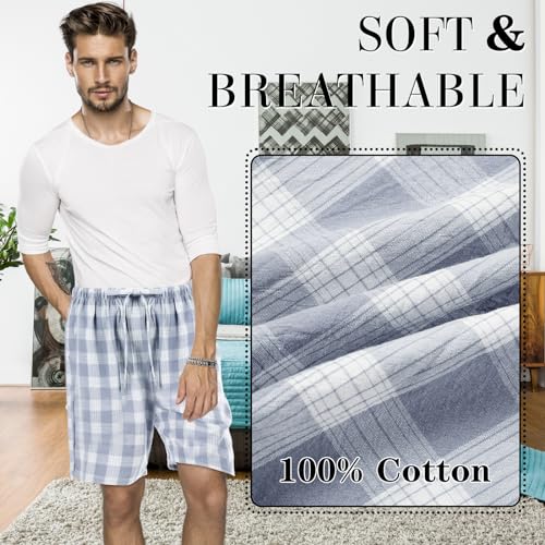 3 Pack Men Cotton Pajama Shorts Woven Sleep Pajama Lounge Sleep Shorts with Drawstring Pockets4