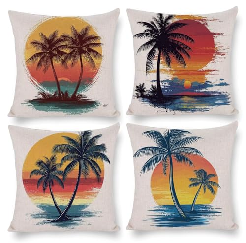 クッションカバー 60x60cm ビロード 装飾枕カバー 4枚セット 北欧 おしゃれ 可愛い インテリア アクセント 部屋飾り ソファ 椅子 車内 ベッド ソファー用クッションカバー 抱き枕カバー ソファ背当て 装飾枕カバー 座布団カバー (ヤシの木) m