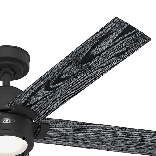 Image of Hunter 52 Inch Indoor Ceiling Fan with LED Light and Remote Control - Black Modern Ceiling Fan, 5 Blades and 6 Speed WhisperWind Motor, For Bedroom, Living Room or Kitchen, ENERGY STAR - Erling, 52850