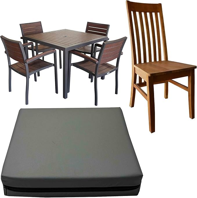 Outdoor/Indoor 10cm Thick Heavy Duty Foam Cushion With Removable Zip Cover,Water Resistant Seat Pads For Patio Office Chairs & Sofas All-Season Seats Cushions (Deep Grey, 50 x 56cm / 20" x 22")