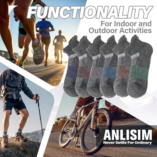 Image of 6 Pairs Merino Wool Ankle Running Hiking Socks Compression Support Breathable Thick Cushion No Show Socks for Women Men