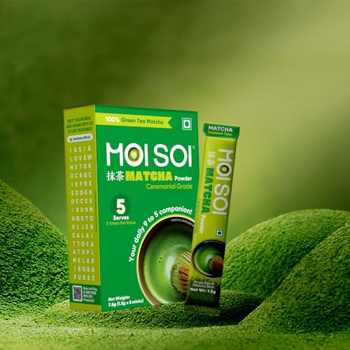 Image of Moi Soi Matcha Green Tea Powder | 100% Pure Ceremonial Grade | Rich Umami Flavour | 1.5g x 5 Sticks | Pack Of 1