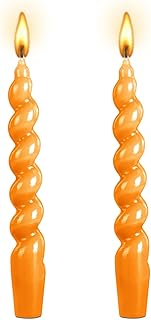Spiral Taper Dinner Candles Conical Stick Candles H 7.5inch for Holiday Wedding Party Wax Unscented Dinner Candle Dripless,wist Taper Candle, Spiral Taper Candle (Orange)