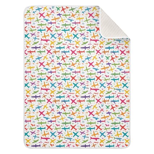 Image of Toddler Blanket for Baby Boy and Girl Soft Swaddle Blanket for Infant Toddler Kid Crib Bedding 30X40in Various Cartoon-Style Airplanes