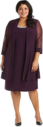 R&M Richards Women's One Size 2 Piece Mesh Panel Beaded Neck Jacket Dress