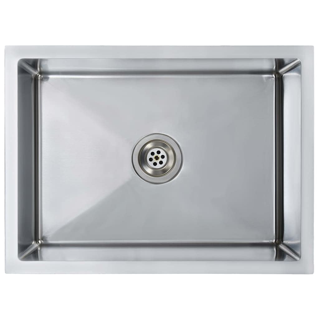 vidaXL Handmade Stainless Steel Kitchen Sink with Sound-Reduction Pads, Anti-Condensation Paint, Corrosion Resistant, X-Flume Design for Quick Flow, Undermount/Flush Mount/Drop in Installation