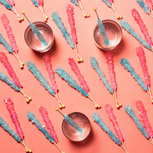 Light Blue And Pink Rock Candy Crystal Sticks - 24 Indiv. Wrapped - Cotton Candy & Cherry Flavored #TOP4