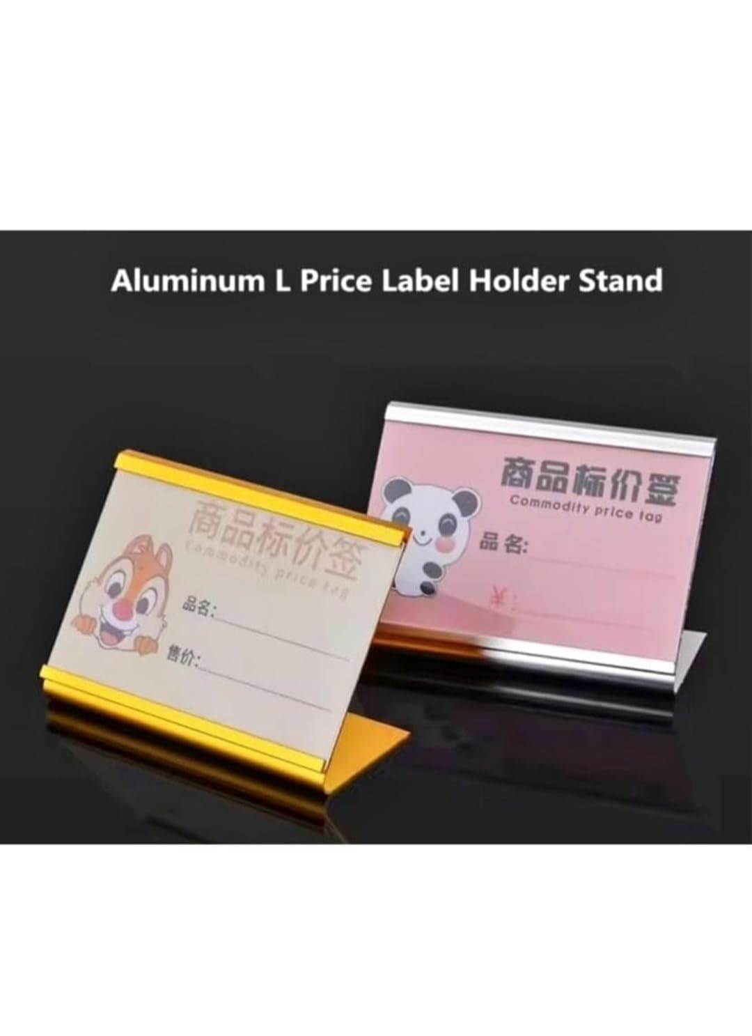 HABIB L-Shape Display Stands appear to be aluminum sign holders or nameplate holders, often used for displaying labels, nameplates, or small signs on desks or counters., Gold Colour, Pack of 6 4