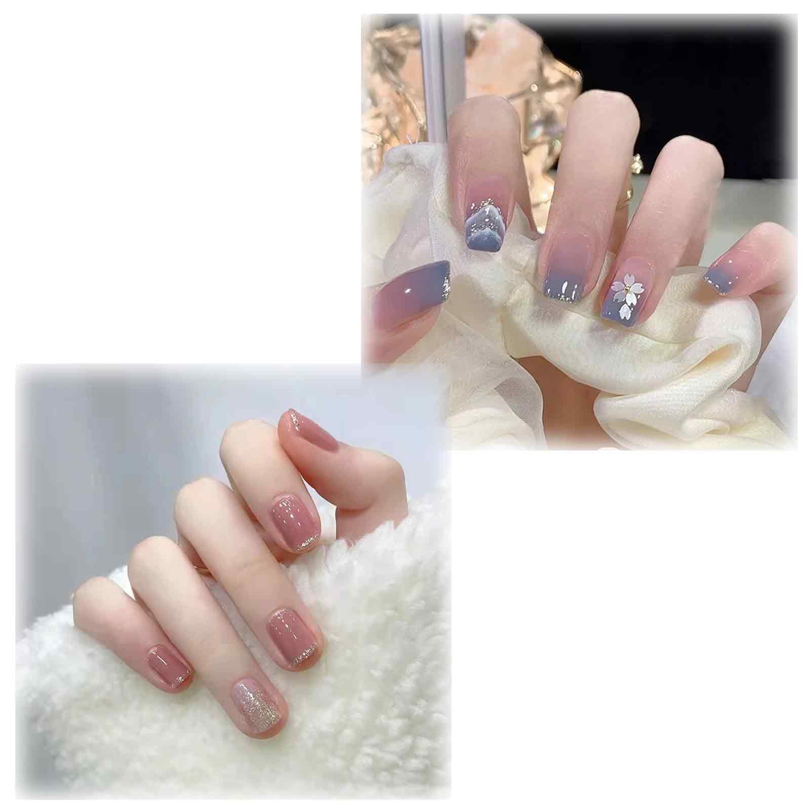 48 Pieces Press On Nails, Fake Nails Square Shiny Glitter Stick On Nails for Women, Nail Extensions with Nail Glue, Nail Art Kit for Party Wedding Date Prom-image-8